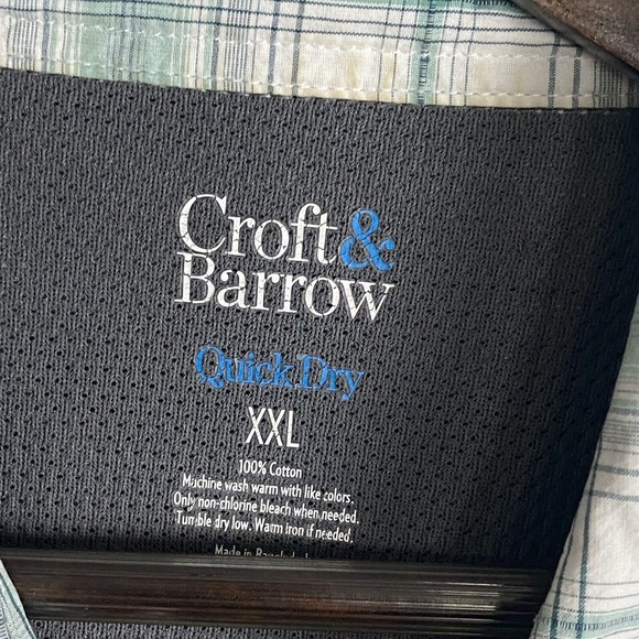 CROFT BARROW QUICK DRY Mens Green Plaid Fishing Short Sleeve Shirt Size XXL - Picture 4 of 9